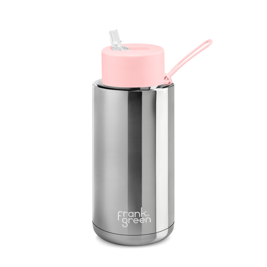 Frank Green Chrome Silver Ceramic Reusable Bottle with Straw Lid - 34oz / 1,000ml
