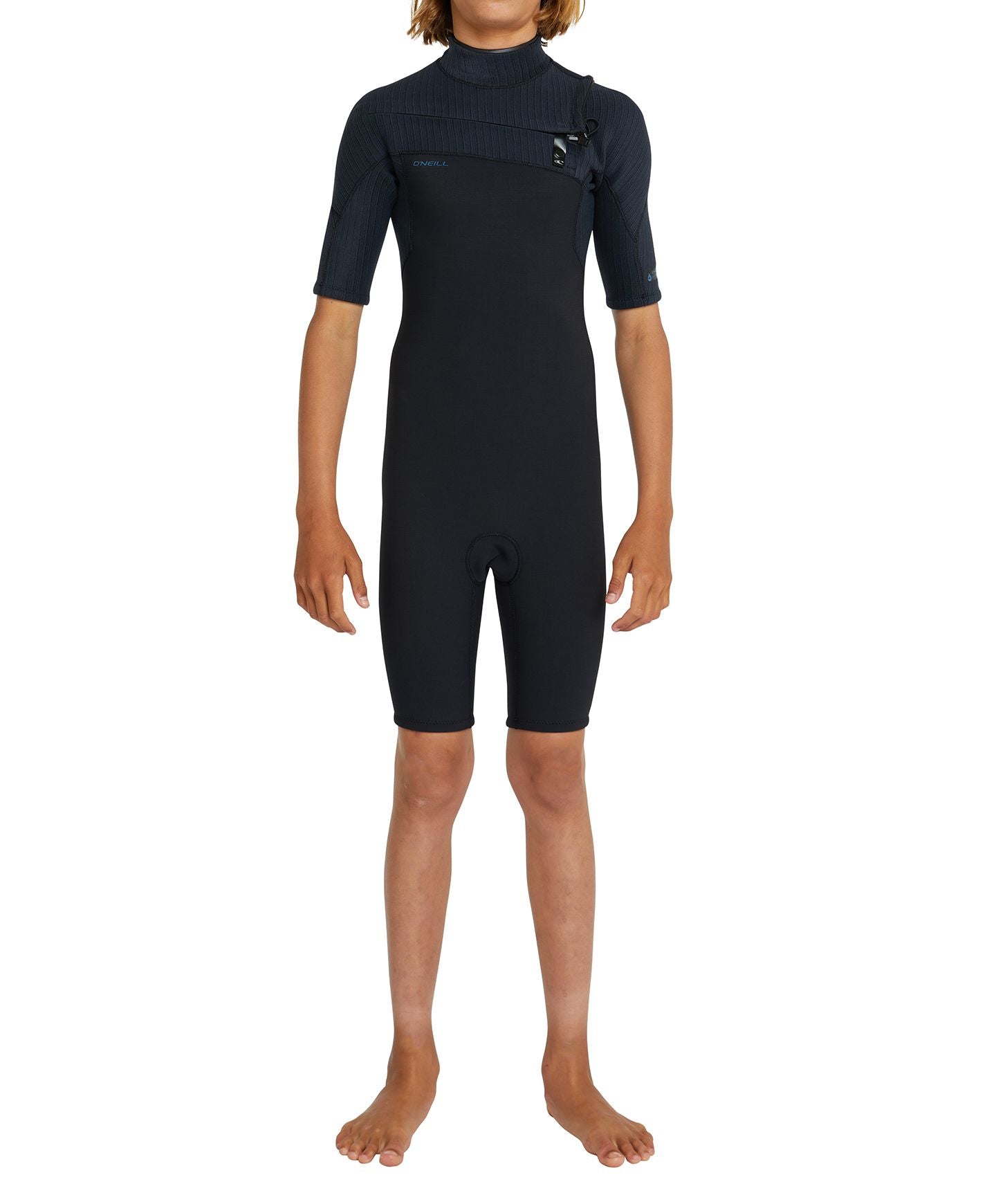 O'Neill Boy's HyperFreak 2mm Short Sleeve Springsuit Chest Zip Wetsuit - Black