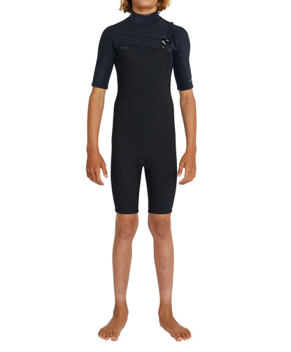 O'Neill Boy's HyperFreak 2mm Short Sleeve Springsuit Chest Zip Wetsuit - Black