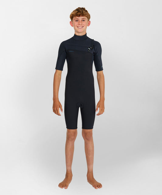 O'Neill Boy's HyperFreak 2mm Short Sleeve Springsuit Chest Zip Wetsuit - Black